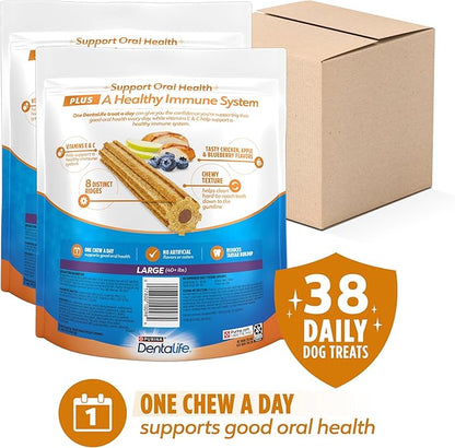 Purina Dentalife Plus Immune Support Chicken, Apple and Blueberry Flavor Large Dog Dental Chews, MP - 19 ct. Pouch