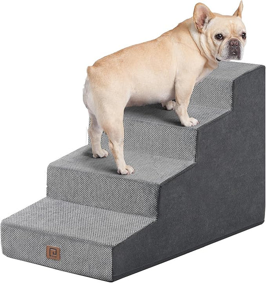 EHEYCIGA Dog Stairs for Small Dog 19.7”H, 4-Step Slope Dog Stairs for High Beds and Couch, Pet Steps with Non-Slip Bottom, Low Ramp and Larger Step Area