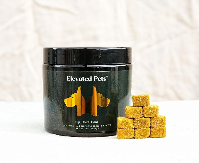 Ultra-Healthy Omega 3 Fish Oil Treats w/MSM, Glucosamine, Chondroitin, EPA/DHA for Dogs: Elevated Pets Fish Oil, Turmeric & Joint Supplement + Allergy Chews - Ultimate Dog Vitamin Supplement