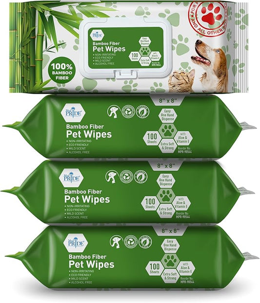 MED PRIDE 100% Bamboo Fiber Cleaning Wipes, Dog Wipes for Paws and Butt, Alcohol & Paraben-Free, Hypoallergenic, Extra-Large 8"X8", 400 Count (4 Packs)