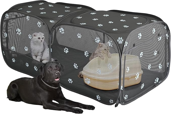 2-in-1 Dog Playpen 73.5''Pop Up Cat Pet Playpen, Assembly-Free Indoor Outdoor Kitten Enclosure, Breathable Cat Cage Portable Puppy Tent Crates Kennel for Small Animals(No Divider, Unified Space)