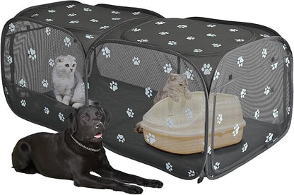 2-in-1 Dog Playpen 73.5''Pop Up Cat Pet Playpen, Assembly-Free Indoor Outdoor Kitten Enclosure, Breathable Cat Cage Portable Puppy Tent Crates Kennel for Small Animals(No Divider, Unified Space)