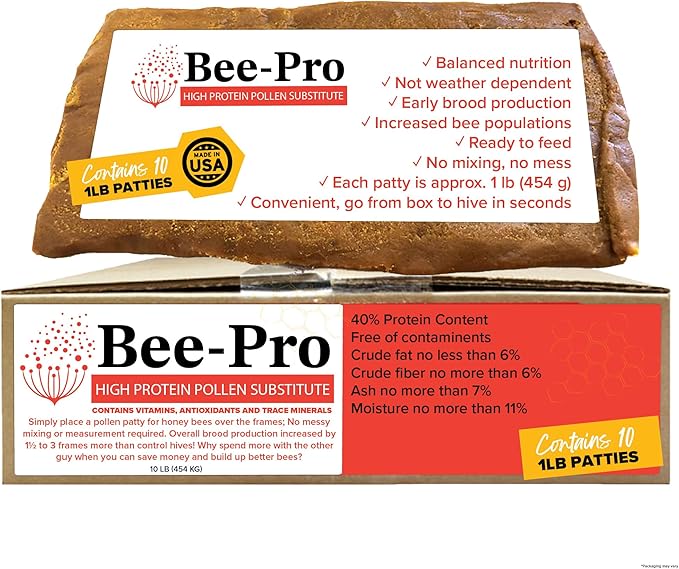 Mann Lake Bee-Pro Patties, Enhanced with Pro Health Digestive Aid, Boosts Brood Production, Protein Pollen Substitute, 10 Lbs