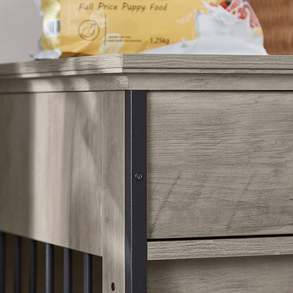 Dog Crate Furniture, Dog House Indoor with Sliding Barn Door, 35" Wood Dog Crate Heavy Duty Dog Kennels Decorative Dog Crate for Small/Medium/Large Dog Grey