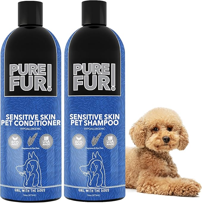 Pure Fur! by Girl With The Dogs, Sensitive Skin Dog & Cat Shampoo 16 Oz and Pure Fur! Sensitive Skin Pet Conditioner 16 Oz