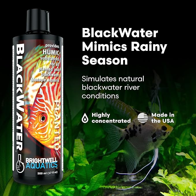 Brightwell Aquatics BlackWater Humic Fulvic Acid Supplement Simulates Natural Blackwater Conditions Supports Nutrient Uptake in Freshwater Planted Aquariums, 250 ml