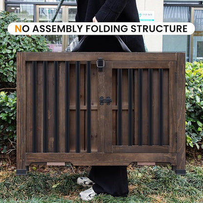 Wooden Dog Crate Furniture,Foldable and Portable Dog Kennel Furniture Indoor,Decorative Dog Crate End Table No Assembly.(Large,Rustic Brown)