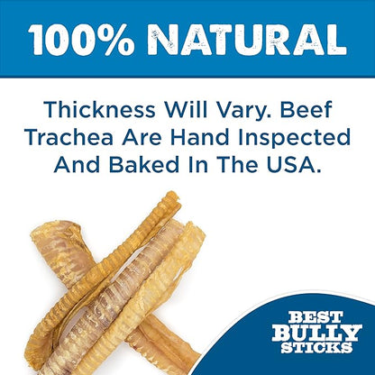 Best Bully Sticks Premium 12 Inch Beef Trachea Dog Chews (12 Pack) - All-Natural, Grain-Free, 100% Beef, Single-Ingredient Dog Treat Chew - Promotes Dental Health