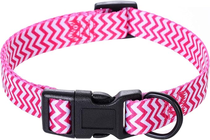 Mile High Life Dog Collar | Cute Puppy Collars | Lightweight Girl Dog Collar | Soft Boy Dog Collars | w Geometric Ocean Wavy Pattern (Pink, Large)