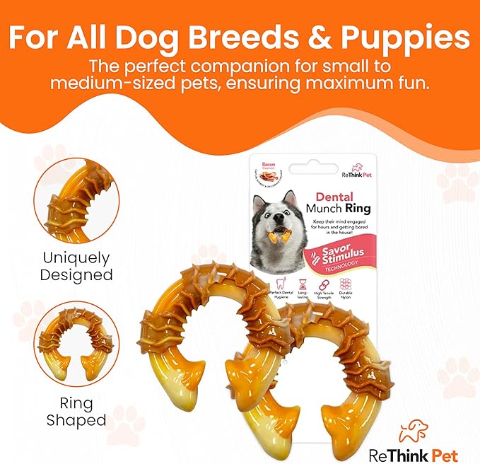 Dental Munch Ring Pet Toy, Bacon-Scented Nylon Dog Bones, Savor-Stimulating Flavored Dog Chew Toys, Long-Lasting and Durable Dog Toys for Boredom