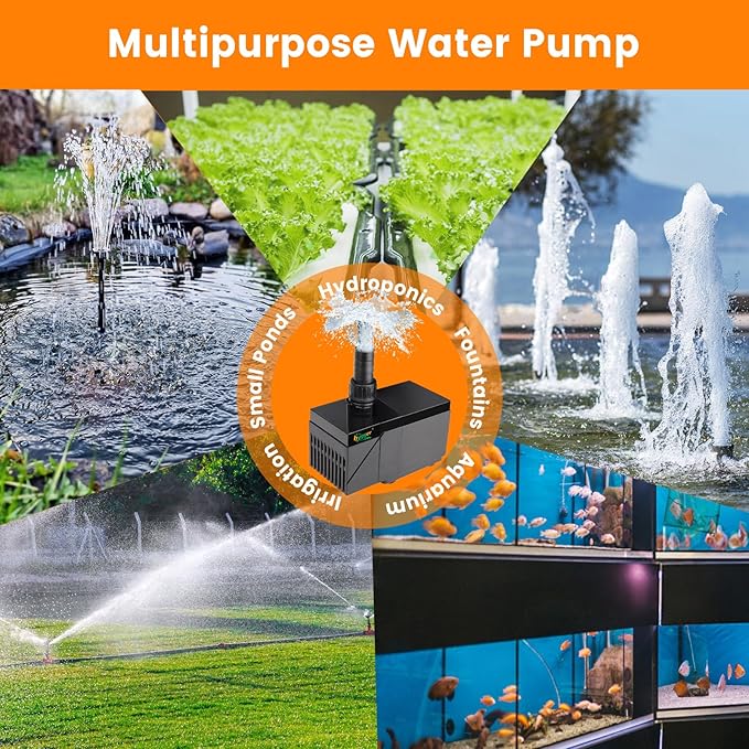hygger 1850GPH Aquarium Water Pump with Intelligent Controllerï¼_C 24V Ultra Quiet Powerhead, Powerful Return Pump for Fish Tanks, Aquariums, Ponds, Fountains, Sump, Hydroponics(55W, 14.8ft)