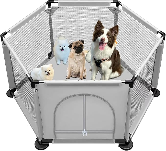 50x25.5 Inches Puppy Playpen with Gate, Dog Playpen for Puppies, Dog Fence Pet Playpen for Indoor & Outdoor, Sturdy Safety Dog Pen with Thickened Fabric