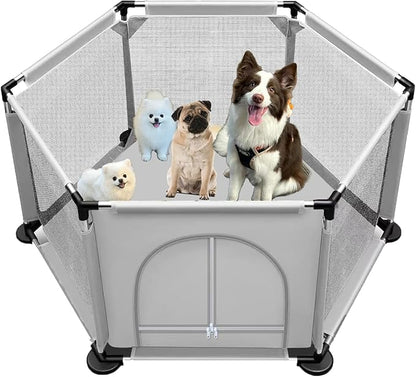 50x25.5 Inches Puppy Playpen with Gate, Dog Playpen for Puppies, Dog Fence Pet Playpen for Indoor & Outdoor, Sturdy Safety Dog Pen with Thickened Fabric