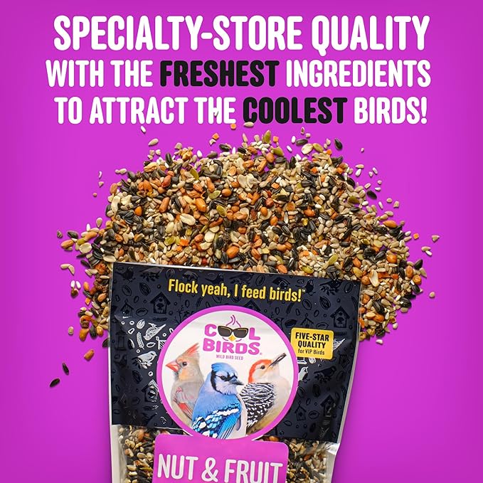 Nut & Fruit Wild Bird Seed  10 lb. Gourmet Bird Food with Sunflower Hearts, Peanuts, Tree Nuts & Real Fruit  No Corn, Milo or Millet Bird Seed for Outside Feeders