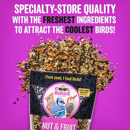 Nut & Fruit Wild Bird Seed  10 lb. Gourmet Bird Food with Sunflower Hearts, Peanuts, Tree Nuts & Real Fruit  No Corn, Milo or Millet Bird Seed for Outside Feeders