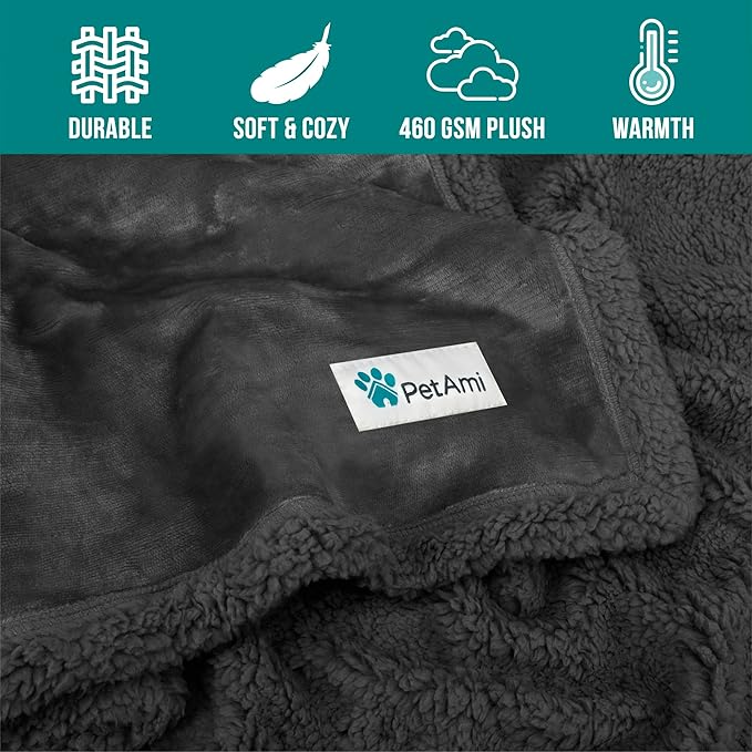 PetAmi Dog Blanket for Small Medium Dogs, Pet Bed Blanket Cat Puppy Kitten, Fleece Furniture Couch Cover Protector Sofa Car, Soft Sherpa Dog Throw Plush Reversible Washable, Mini 29x40 Solid Dark Gray