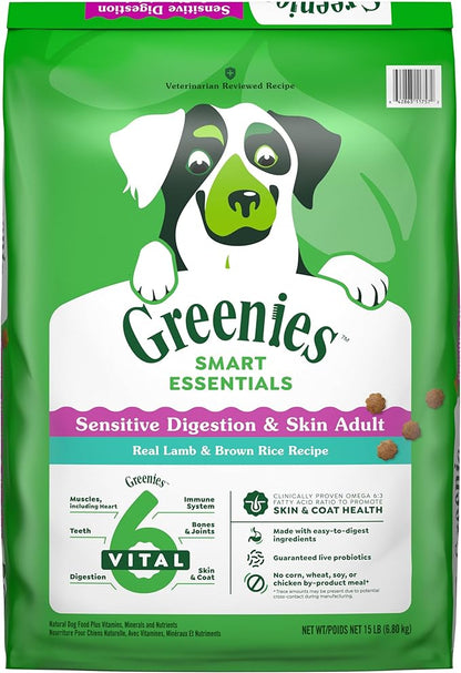 Greenies Smart Essentials Sensitive Digestion & Skin Adult Dry Dog Food Real Lamb & Brown Rice Recipe, 15 lb. Bag