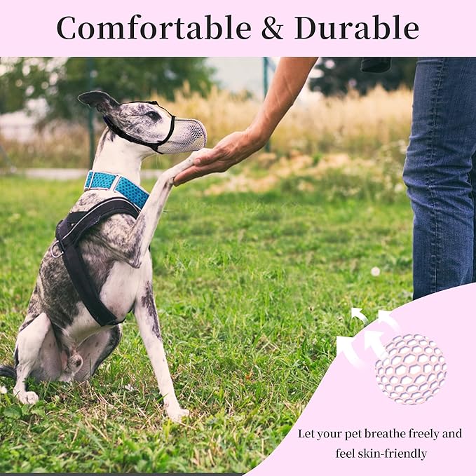 Dog Muzzle, Breathable Soft Muzzle for Extra Small Dogs to Anti & Prevent Barking Biting Chewing, Reflective & Adjustable Basket Muzzle with Air Mesh for Dachshund Pink XS