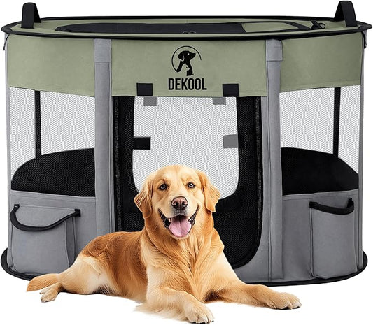 Foldable Pet Dog Playpen, Portable Dog Crate for Puppies, Cat, Rabbit, Chicks, Puppy Play Pen for Indoors, Kennel Tent Crate for Indoor Outdoor Travel Camping Use with Carrying Case (Green, L)