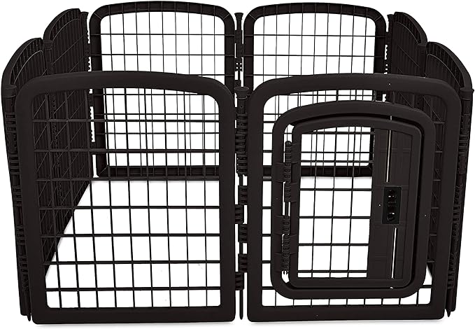 Amazon Basics 8-Panel Octagonal Plastic Pet Pen Fence Enclosure With Gate, 59 x 58 x 28 Inches, Black