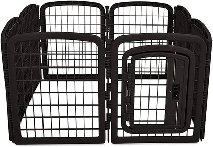 Amazon Basics 8-Panel Octagonal Plastic Pet Pen Fence Enclosure With Gate, 59 x 58 x 28 Inches, Black