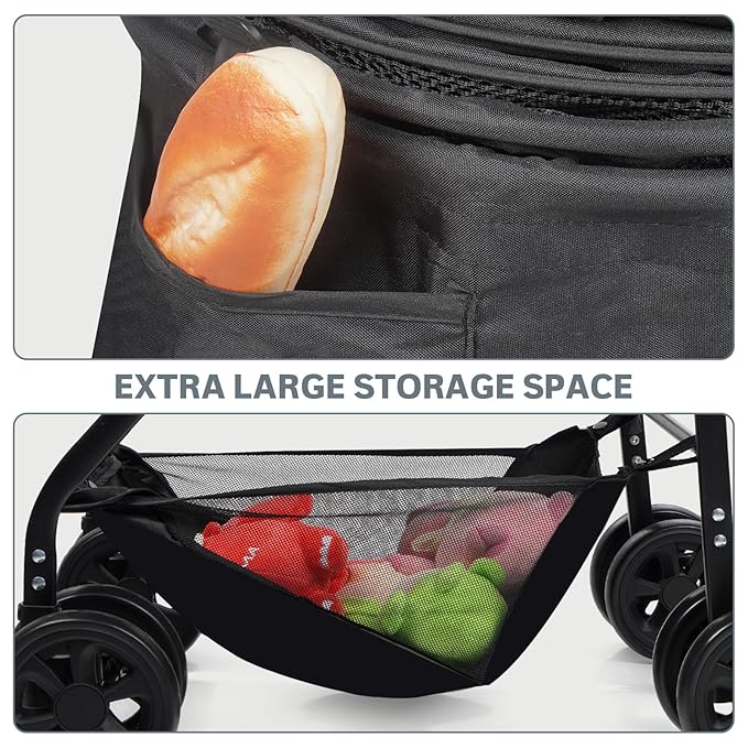 Dog Stroller, 3 in 1 Folding Cat Stroller, 4 Wheels Pet Stroller for Medium/Small Dogs, Puppy Stroller with Detachable Carrier&Storage Basket, Dog Strollers with Sun Shade&Breathable Visible Mesh