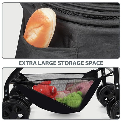 Dog Stroller, 3 in 1 Folding Cat Stroller, 4 Wheels Pet Stroller for Medium/Small Dogs, Puppy Stroller with Detachable Carrier&Storage Basket, Dog Strollers with Sun Shade&Breathable Visible Mesh