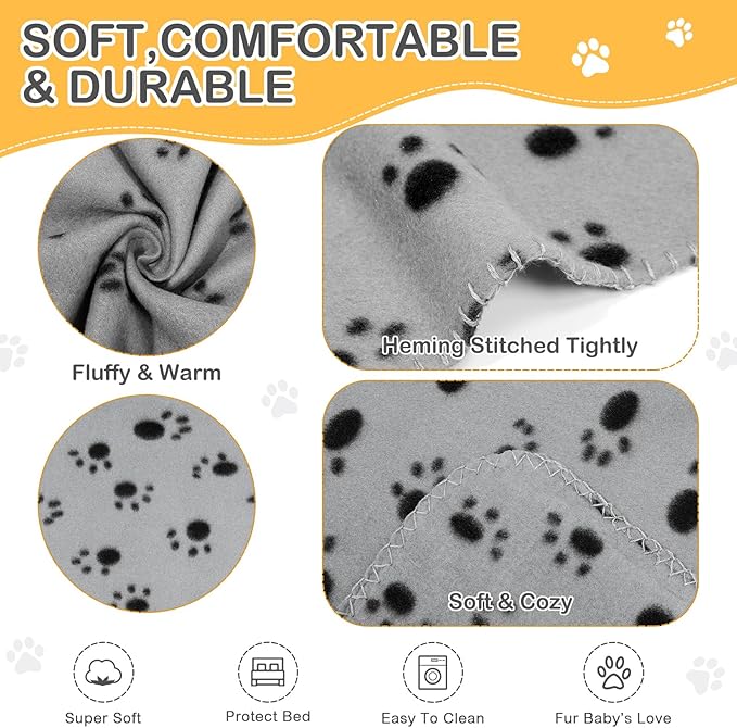 Tegeme 12 Pieces Fleece Blankets for Pets Dog Puppy Paw Print Cat Bedding Cover Blanket for Small Animals Pig Cage Liner Sleep Mat Pad Kitten Soft Warm(Classic Style,28 x 24 Inches)