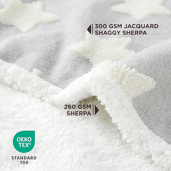 Lesure Waterproof Dog Blanket for Large Dogs - Washable Double Sided Dog Blankets with Warm Jacquard Shag and Soft Sherpa Fleece, Pet Cat Blanket for Bed Couch Protection, 3D Textured Star, Grey