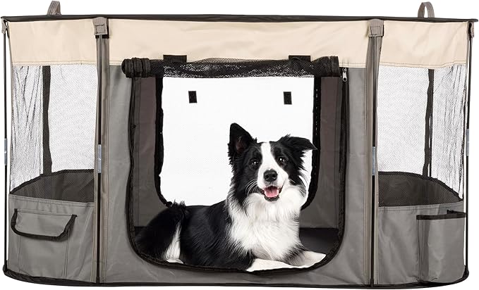 Dog Playpen - 43x34x23 Inch Puppy Kennel with Mesh Windows, Zippered Doors, and Storage Pockets - Portable Dog Play Pen Indoors/Outdoors for Small Animals by PETMAKER (Gray)