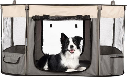 Dog Playpen - 43x34x23 Inch Puppy Kennel with Mesh Windows, Zippered Doors, and Storage Pockets - Portable Dog Play Pen Indoors/Outdoors for Small Animals by PETMAKER (Gray)