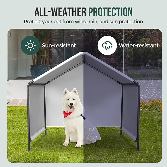 Dog Shade Shelter Outdoor Pet Tent for Dogs and Small Animals - Growfessor Waterproof, Sun Protection, with Ground Nails Pet Canopy with Upgraded Doors - 4'x4'x3' Dimensions