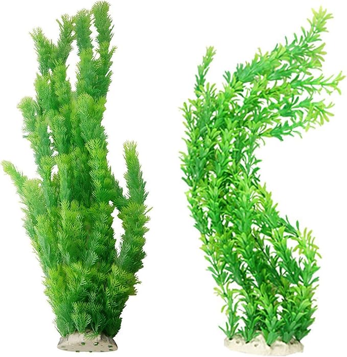 Hamiledyi Aquarium Plants Plastic Decor Fish Tank Green Decorations Plants Ornament Safe for All Fish,Extra Large 23-inch Tall, 2 Packï¼_reen Style Aï¼
