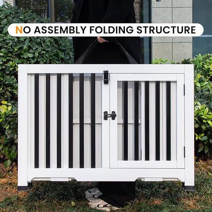Wooden Dog Crate Furniture,Foldable and Portable Dog Kennel Furniture Indoor,Decorative Dog Crate End Table No Assembly.(Large,White)