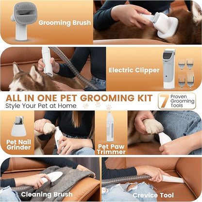 Dog Grooming Vacuum, Pet Grooming Kit, Dog Clipper Nail Trimmer Grinder, 2.5L Dust Cup 7 Grooming Tools 11000Pa Dog Vacuum for Shedding Grooming, Pet Grooming Vacuum for Dogs, Home Cleaning, PG50 Plus