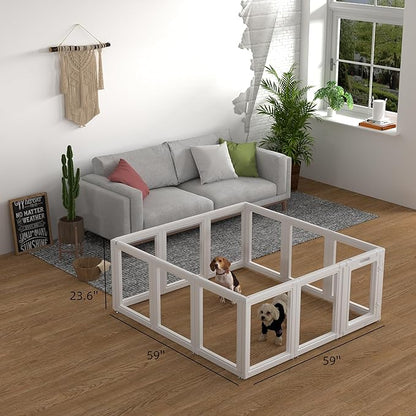 Dog Playpen,Dog Pen,Clear Dog Playpen, Acrylic Dog Pen，Easy to Install and Remove Dog Playpen and Kennel Playpen, Suitable for Dogs, Cats,Dog Playpen Indoor (White, 23.6" H, 12 Pieces)