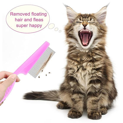 5 Pack Flea Lice Comb,Stainless Steel Dog Cat Grooming Combs With Rounded Teeth,Double-Sided Tear Stain Remover,Dematting Comb For Dogs Cats Ideal For All Types Of Small, Medium, Large Pets (Pink)