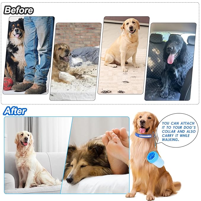 Dog Paw Cleaner, Dog Paw Washer, Buddy Muddy Paw Cleaner,Medium Portable Silicone Pet Cleaning Brush Cup, Pet Foot Washer for Small Medium Breed Dogs, Free Towel, Blue