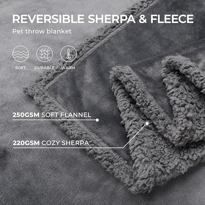 Waterproof Pet Blanket, Liquid Pee Proof Dog Blanket for Sofa Bed Couch, Reversible Sherpa Fleece Furniture Protector Cover for Small Medium Large Dogs Cats, Dark Gray King Sizeï¼100" x 85"ï¼