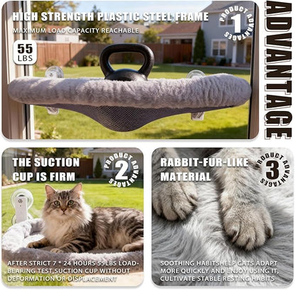 Cat Window Perch with Strong Suction Cups, 55lbs Hold Weight Tested, Foldable Cat Window Hammock Bed with Breathable Mesh, All-Season Lounger for Medium Small Cats to Bird Watch & Sunbathe (Grey, XL)