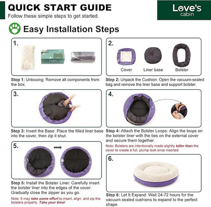 Love's cabin Round Donut Cat and Dog Cushion Bed, 30in Pet Bed for Medium or Large Dogs, Anti-Slip & Water-Resistant Bottom, Soft Durable Fabric Pet beds, Washable Calming Cat Bed Lavender