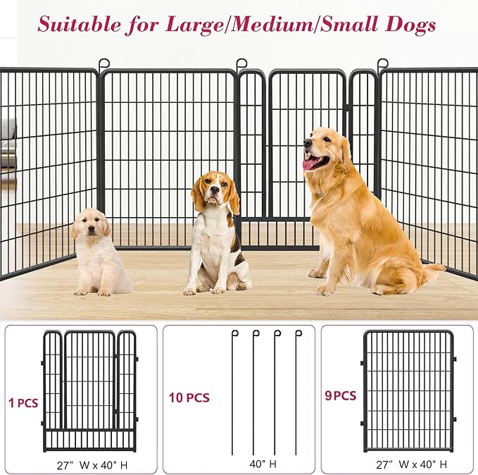 Dog Playpen Outdoor, 40 inch 10 Panels Heavy Duty Dog Fence for Indoor Outdoor, Rustproof Metal Dog Pen for Large Medium Small Dogs, Portable Pet Dog Fence for Yard, RV Camping