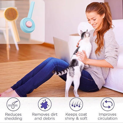 2 Pcs Cat Grooming Brushes, Pet Hair Cleaner Brush, Pet Massage Brushes for Cats Dogs with Self-Cleaning Button, Pet Shedding Brush for Removing Tangles Loose Fur