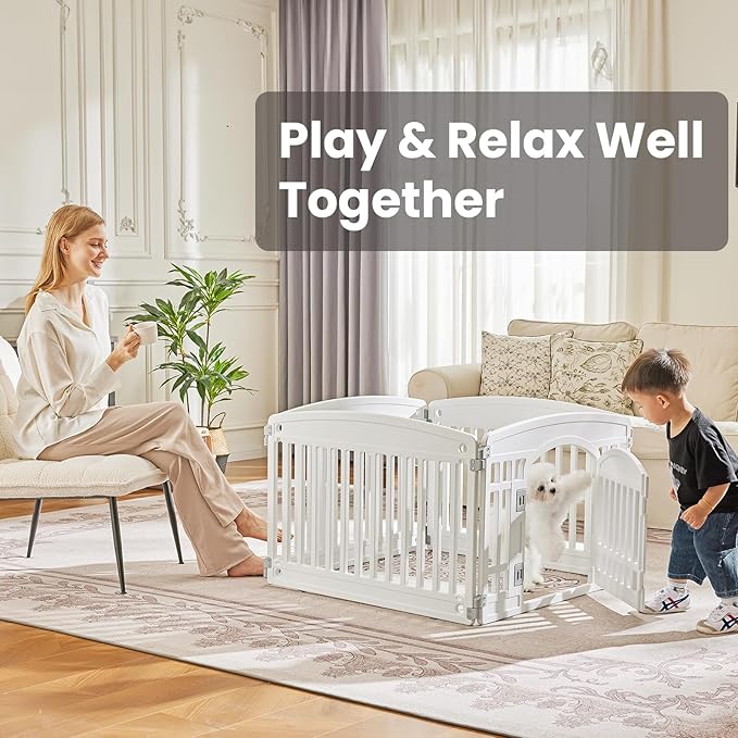 Dog Playpen 4-Panel 24" | Safe & Secure Indoor/Outdoor Pet Fence | Folding & Portable | 35 x 35 x 24IN, Ideal for Small to Medium Dogs | Easy to Clean ï¼_hiteï¼