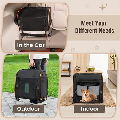 Pet Carrier for Cats Dogs up to 30 Lbs, Car Travel Portable Pet Kennel Dog Crate Set with Litter Box, Bowl for Outdoor Camping