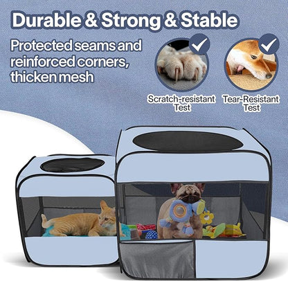 Pop up Portable Cat Playpen 2-in-1 Dog Playpen, No Assembly Need, Pet Cat Dog Tent Crates with Pet Pee Pads, Cats Enclosure for Kitten and Puppy Indoor Outdoor Use(No Divider, Unified Space)