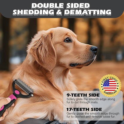 3PCS Dog Grooming Kit I Dog Brush for Shedding I Deshedding Dog Brush I Metal Dog Comb I Dog Bath Brush I Undercoat Rake for Dogs and Cats I Premium Pet Supplies (Pink Black)