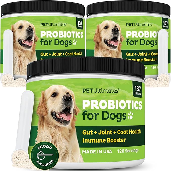 Pet Ultimates Probiotics for Dogs  22-Species Dog Probiotics for Digestive Support & Antibiotics Recovery  Skin and Coat Supplement, Enhances Vitality  Dog Health Supplies (3 Pack)
