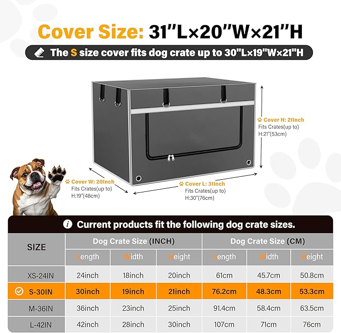 30Inch Dog Crate Cover, Compatible with Most Brands of Wire Crates. Heavy-Duty Material Resists Wear and Tear,Excellent Design Blends Seamlessly with Home Decor, Gray(Cover Only)