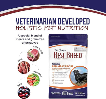 Best Breed Dr. Gary's Grain Free Red Meat Recipe Slow-Cooked in USA [Natural Dry Dog Food for All Breeds and Sizes] - 13lbs., Dark Brown